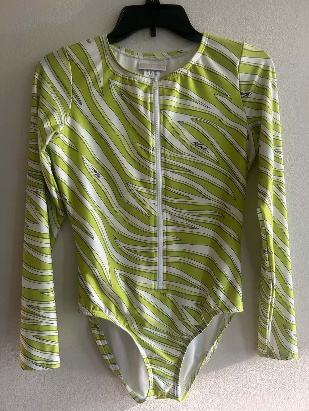 Michael Kors Zebra Long Sleeve Swimsuit Size 8 Green White